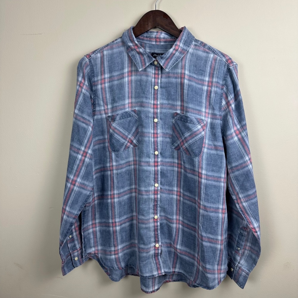 Flag & Anthem Women's XL Pearl Snap Plaid Shirt Blue Red Western NWT